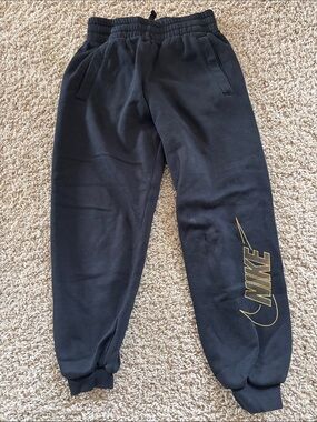 Nike Kids Black Jogger Sweatpants with Gold Logo Size Medium